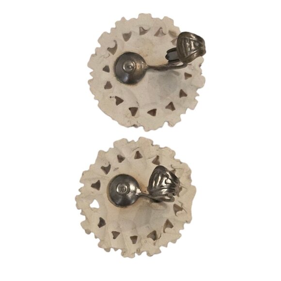 1950's Vintage Celluloid Rhinestone Daisy Floral Bouquet Bridal Clip Earrings 1" - Picture 7 of 13